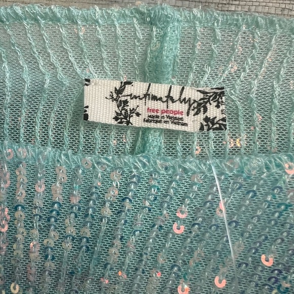 NWT new FREE PEOPLE gold rush sequin long sleeve tee top XS Aruba blue shimmer - Picture 7 of 14